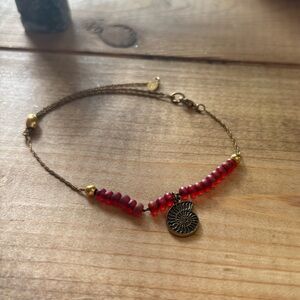 Alex & Ani bright pink beaded bracelet with shell charm